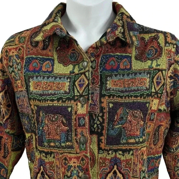 Chicos L Vintage 90s Shacket Embroidered Anniversary Collection Tapestry Beaded - Picture 3 of 16